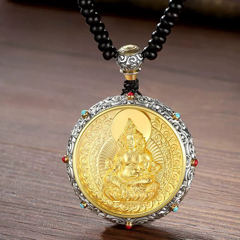 Tibetan Buddhist rotating zodiac guardian pendant in silver, spiritual jewelry art for balance and blessings.