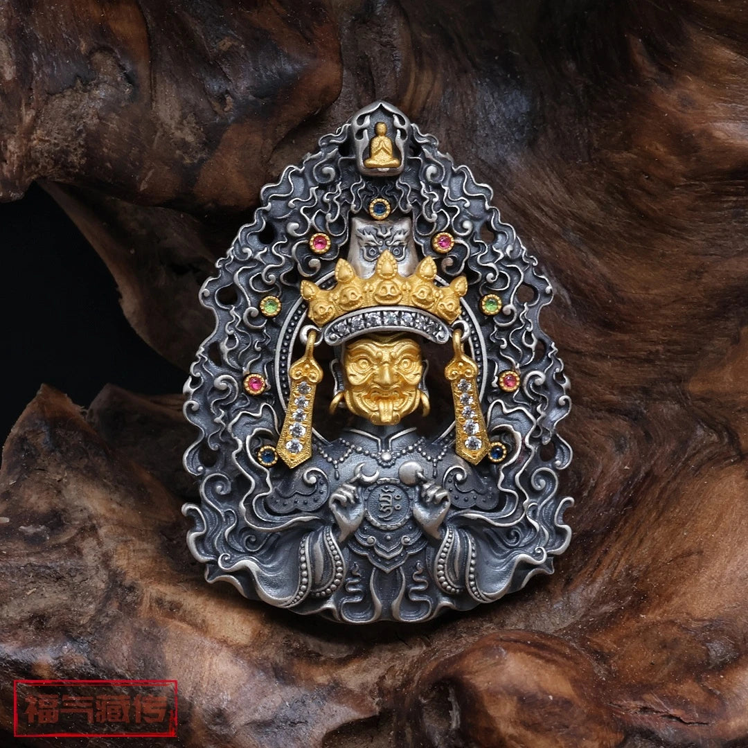 Handcrafted Zaki Lhamo guardian pendant inspired by Tibetan Buddhist jewelry culture and sacred jewelry art.