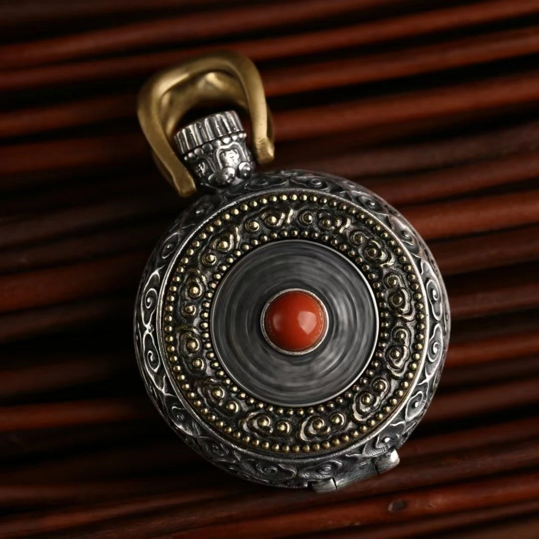 Spiritual Zaki Lam Yellow Buddha Thangka pendant necklace with intricate details, designed to bring prosperity and blessings, inspired by Tibetan Buddhist Jewelry