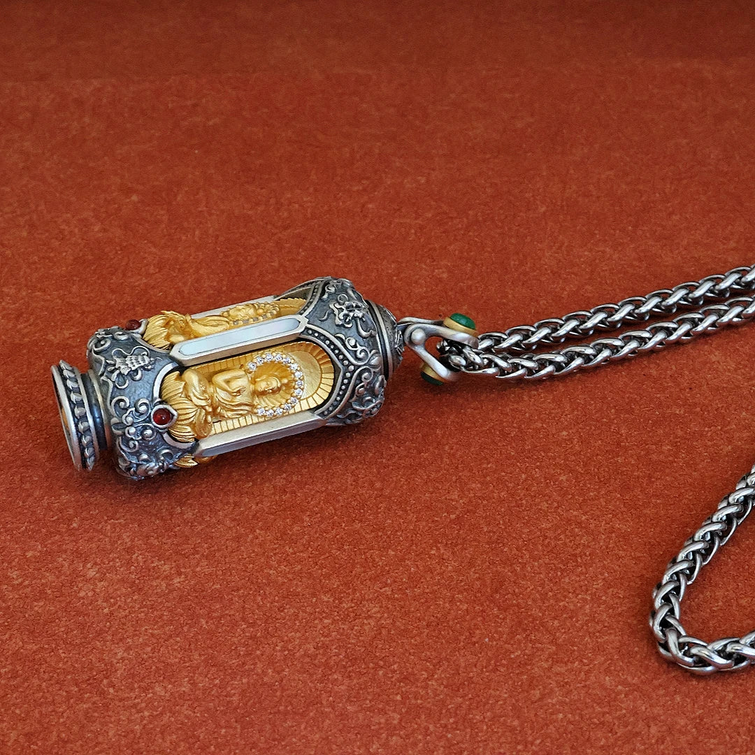 Spiritual Zaki Lhamo Thangka jewelry art pendant handcrafted in Tibetan Buddhist jewelry culture for daily wear or meditation.