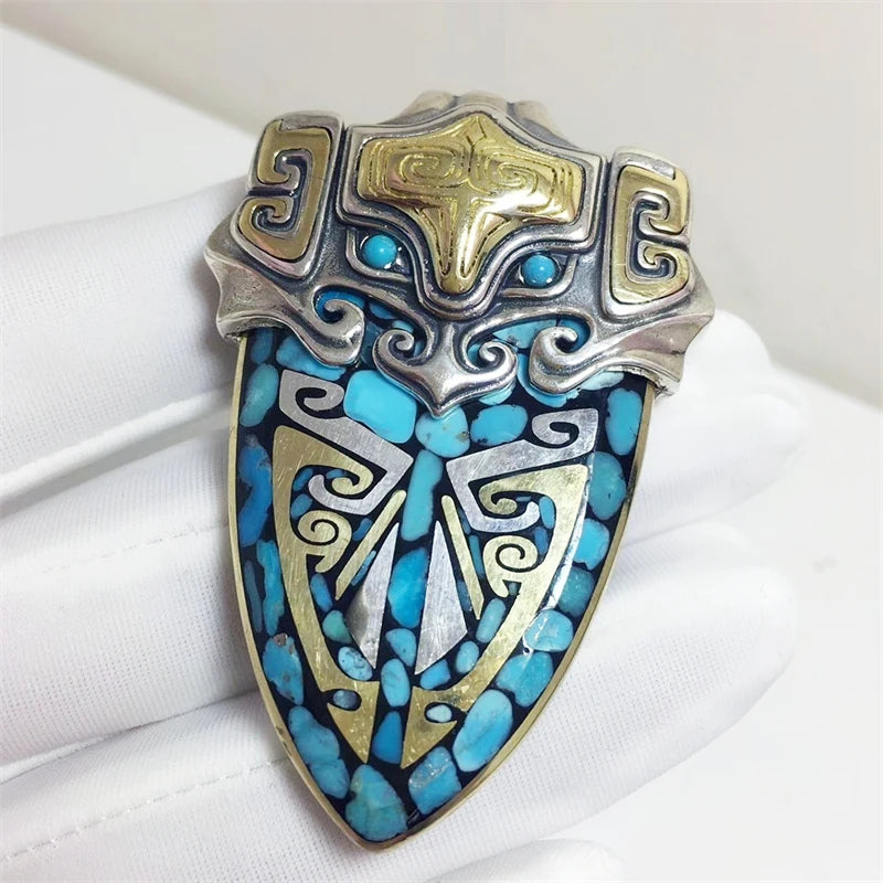 Artistic Taotie Shield pendant, a handmade Tibetan Buddhist jewelry piece for spiritual strength