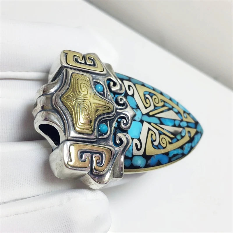 Purely handcrafted Taotie Shield necklace pendant, a unique Tibetan amulet for protection and prosperity