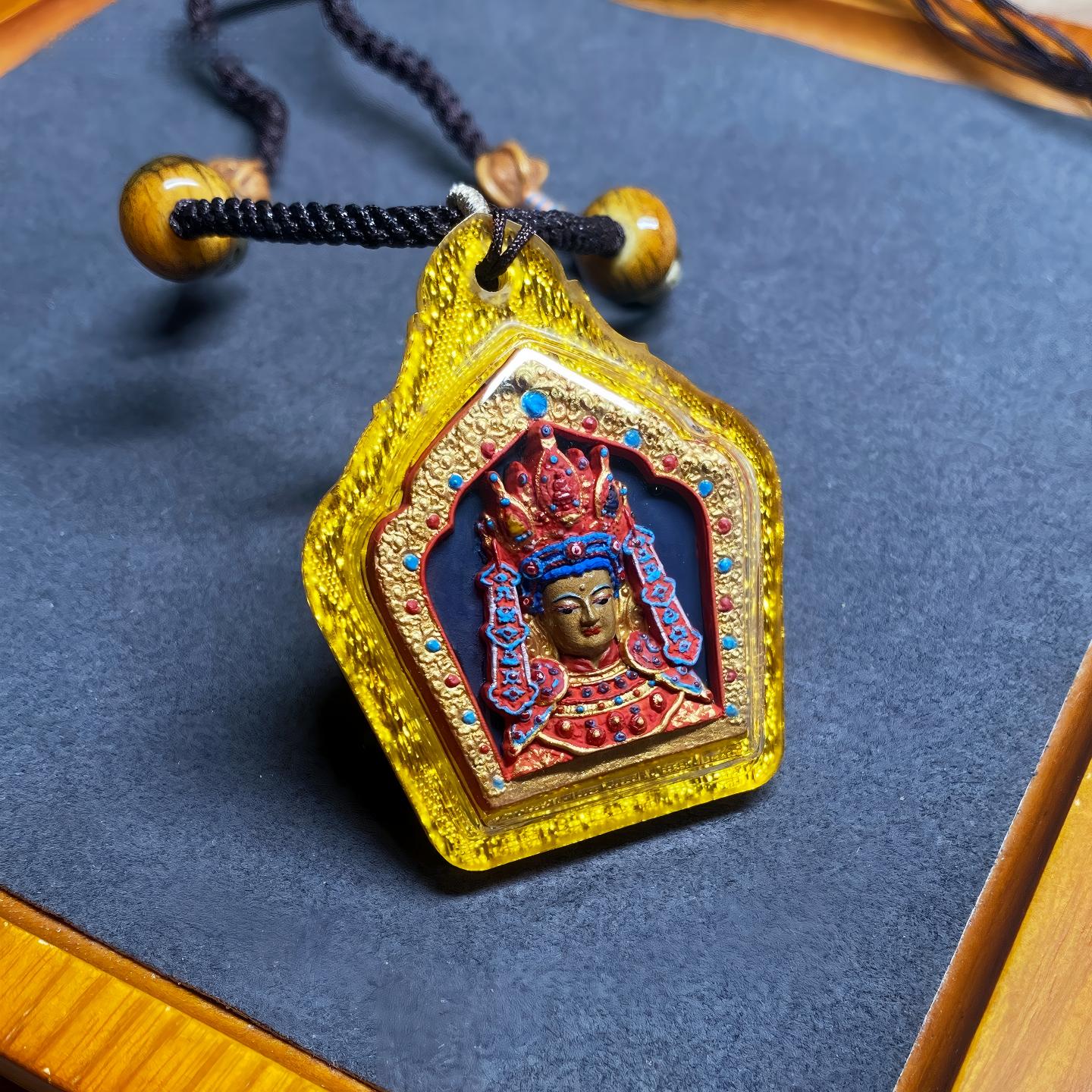 Tibetan Buddhist Jewelry Culture handmade Jowo Buddha Tsa Tsa necklace pendant, handpainted mineral pigments, Tibetan Jewelry art amulet for spiritual growth