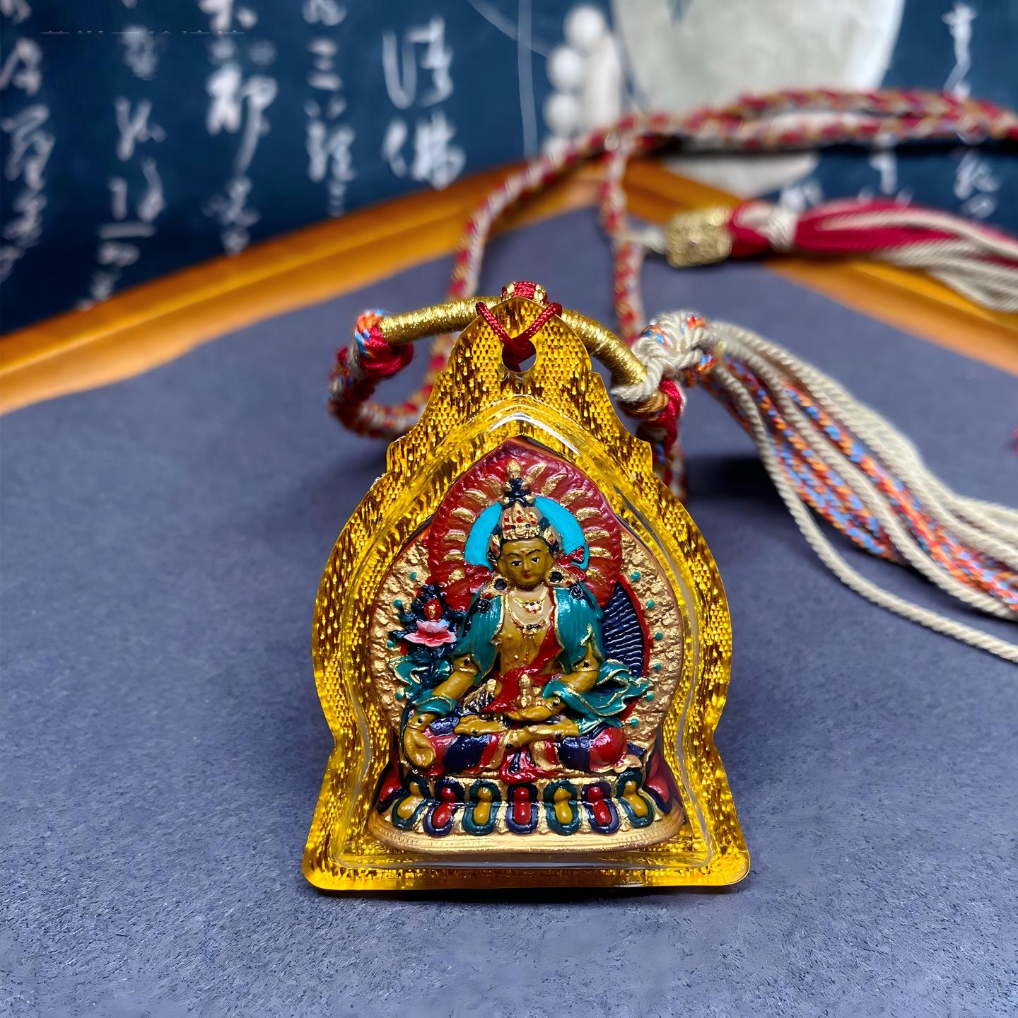 Tibetan Buddhist Jewelry Culture handmade Tibetan Ksitigarbha Bodhisattva Gawu box necklace featuring handpainted mineral pigment Tsa Tsa, Tibetan jewelry art pendant