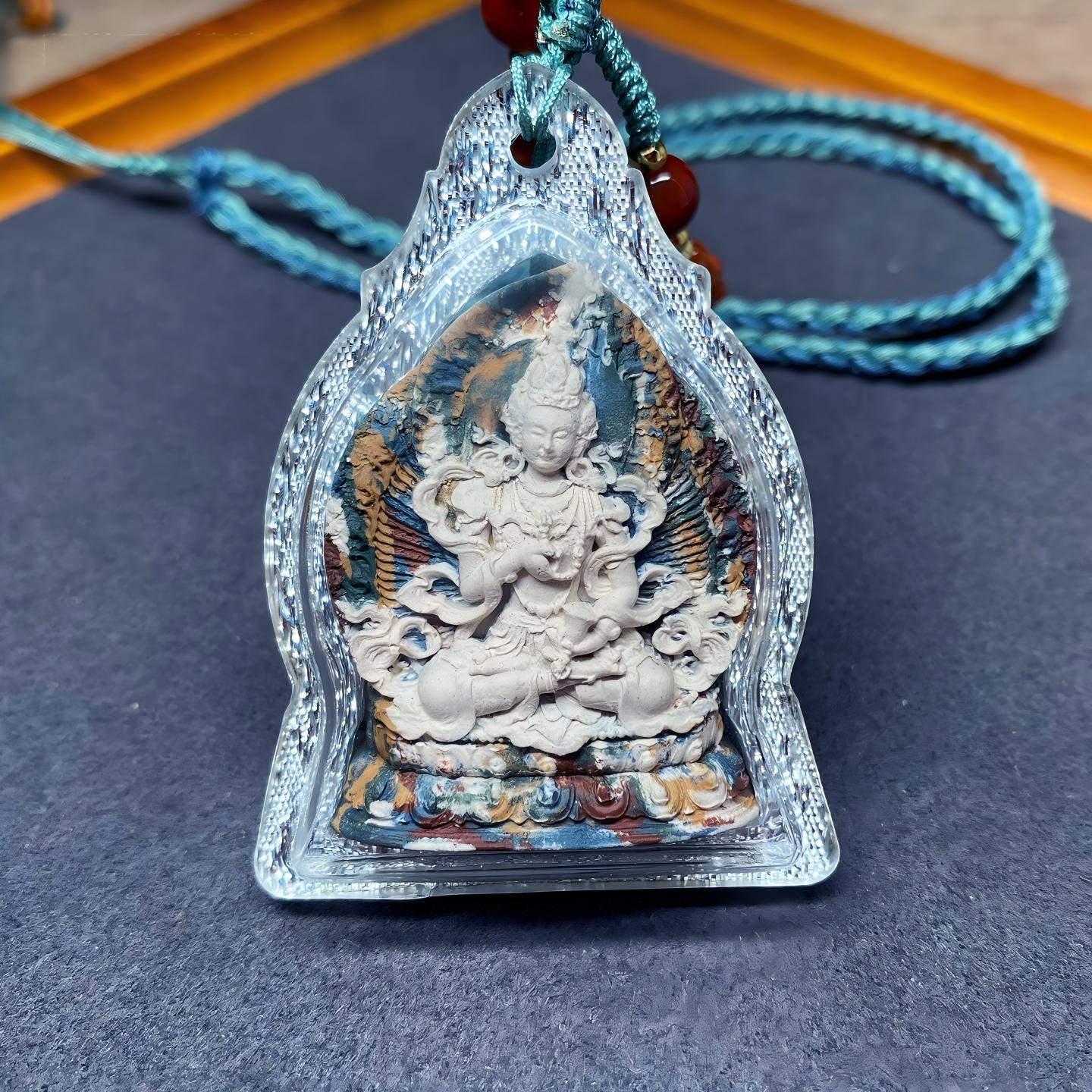 Tibetan Buddhist Jewelry Culture Tibetan Vajrasattva Thangka Gawu pendant, handmade jewelry art necklace with multicolor Tsa Tsa for spiritual blessing