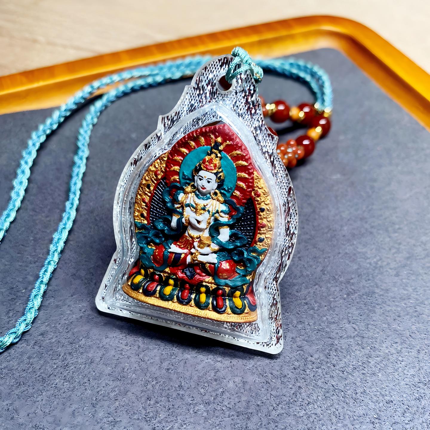 Tibetan Buddhist Jewelry Culture Tibetan Vajrasattva Thangka pendant, handpainted with mineral pigments, Jewelry art necklace for meditation and protection