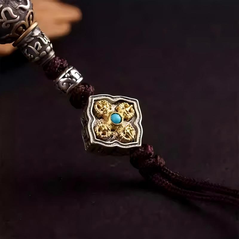 Traditional Tibetan handcrafted silver and copper formless Buddha pendant side hang, Jewelry art component for DIY mala beads and spiritual bracelets