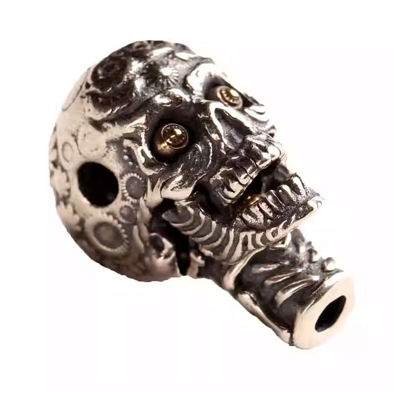 Traditional Tibetan handcrafted silver Wisdom Eye Buddha head three-hole, Jewelry art component for DIY mala beads and spiritual bracelets