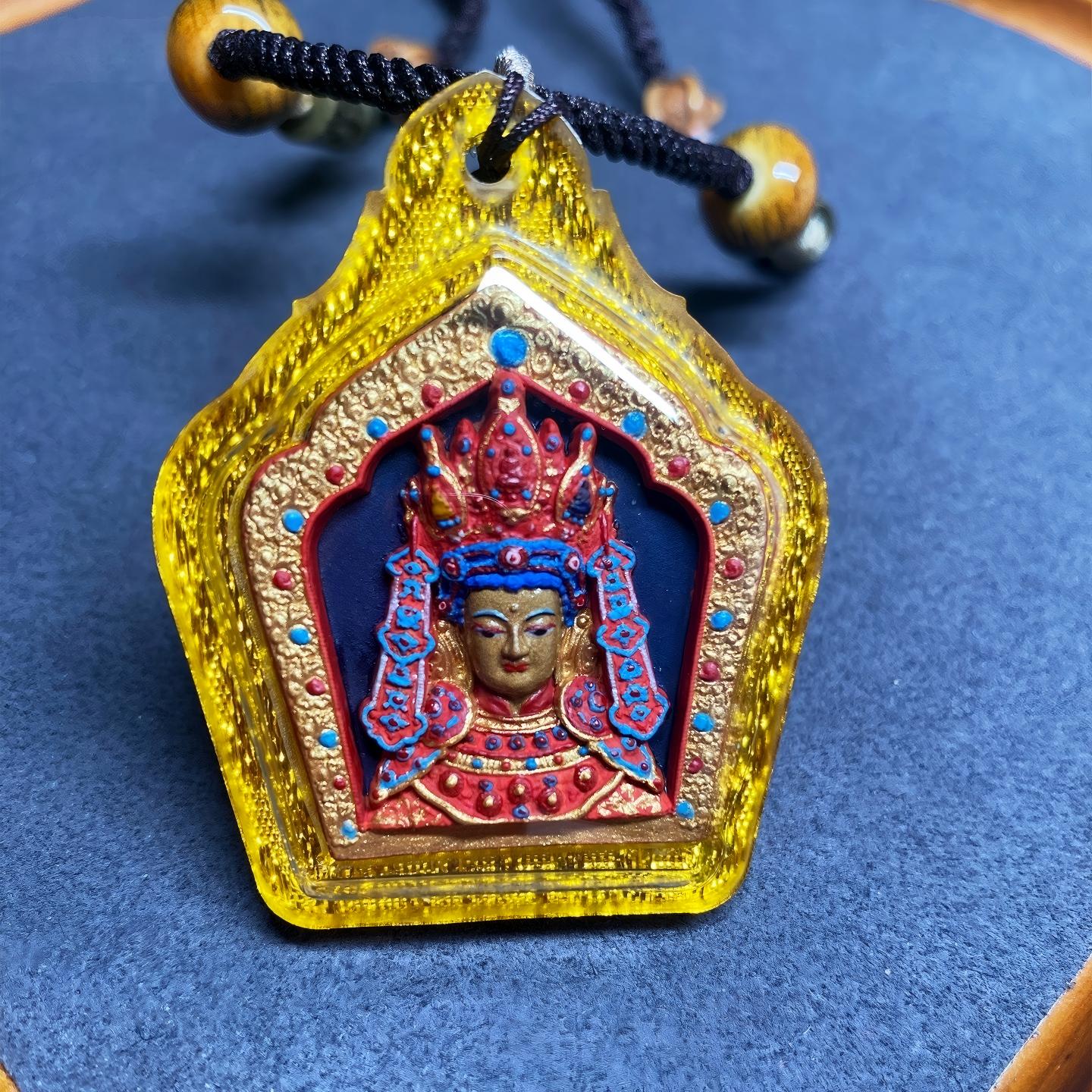 Tibetan Buddhist Jewelry Culture Tibetan Buddhist Jowo Buddha multicolor Tsa Tsa amulet pendant, handcrafted mineral pigment Jewelry art necklace