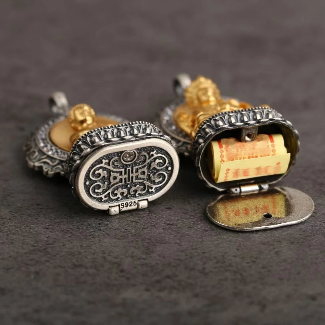 Tibetan style silver zodiac amulet pendant, hand-painted jewelry art rooted in Tibetan Buddhist jewelry culture.