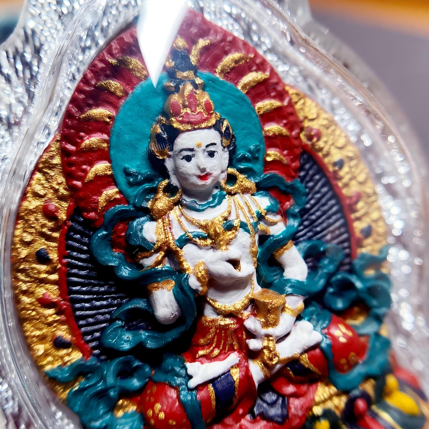 Tibetan Buddhist Jewelry Culture handmade Vajrasattva Tsa Tsa necklace pendant, handpainted mineral pigments, Tibetan Jewelry art amulet for spiritual growth