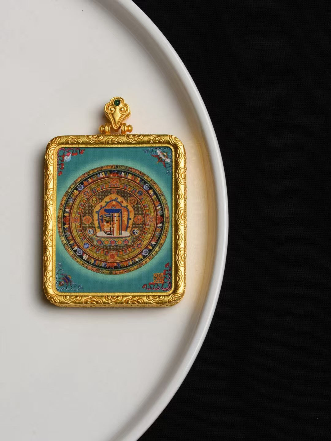 Spiritual Yellow Jambhala thangka pendant inspired by Tibetan Buddhist jewelry culture, ideal for daily wear or meditation.