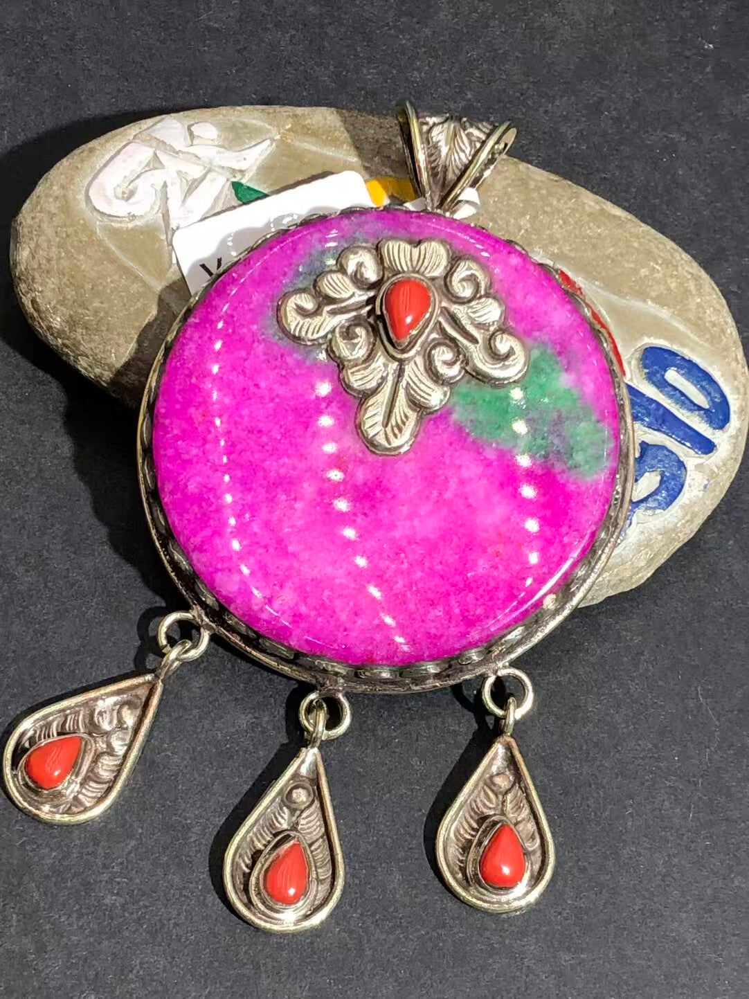 Unique handcrafted Malaysian jade pendant inspired by Tibetan Buddhist art. A beautiful representation of wisdom, enlightenment, and spiritual protection.