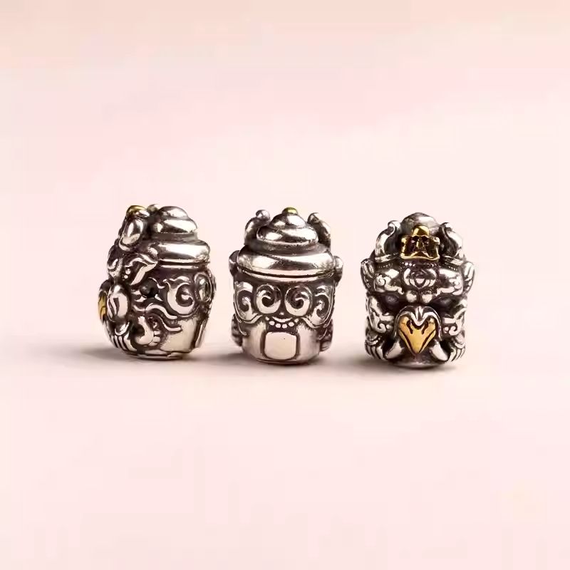 Fine handcrafted Tibetan Buddhist silver Garuda spacer and top bead, Jewelry art accessory for DIY Vajra Xingyue bracelets and prayer beads