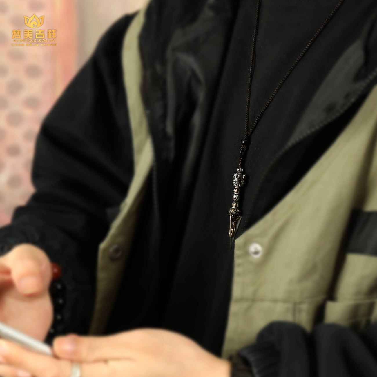 Unique Tibetan Buddhist 6.7cm Púbā Vajra pendant crafted from brass and white copper, handcrafted with jewelry art techniques symbolizing protection and spiritual strength.