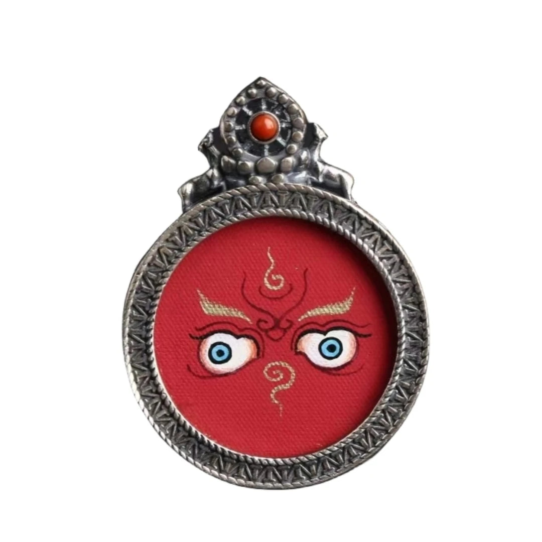 Handcrafted Five Roads Caishen Thangka pendant, invoking the energy of wealth and fortune