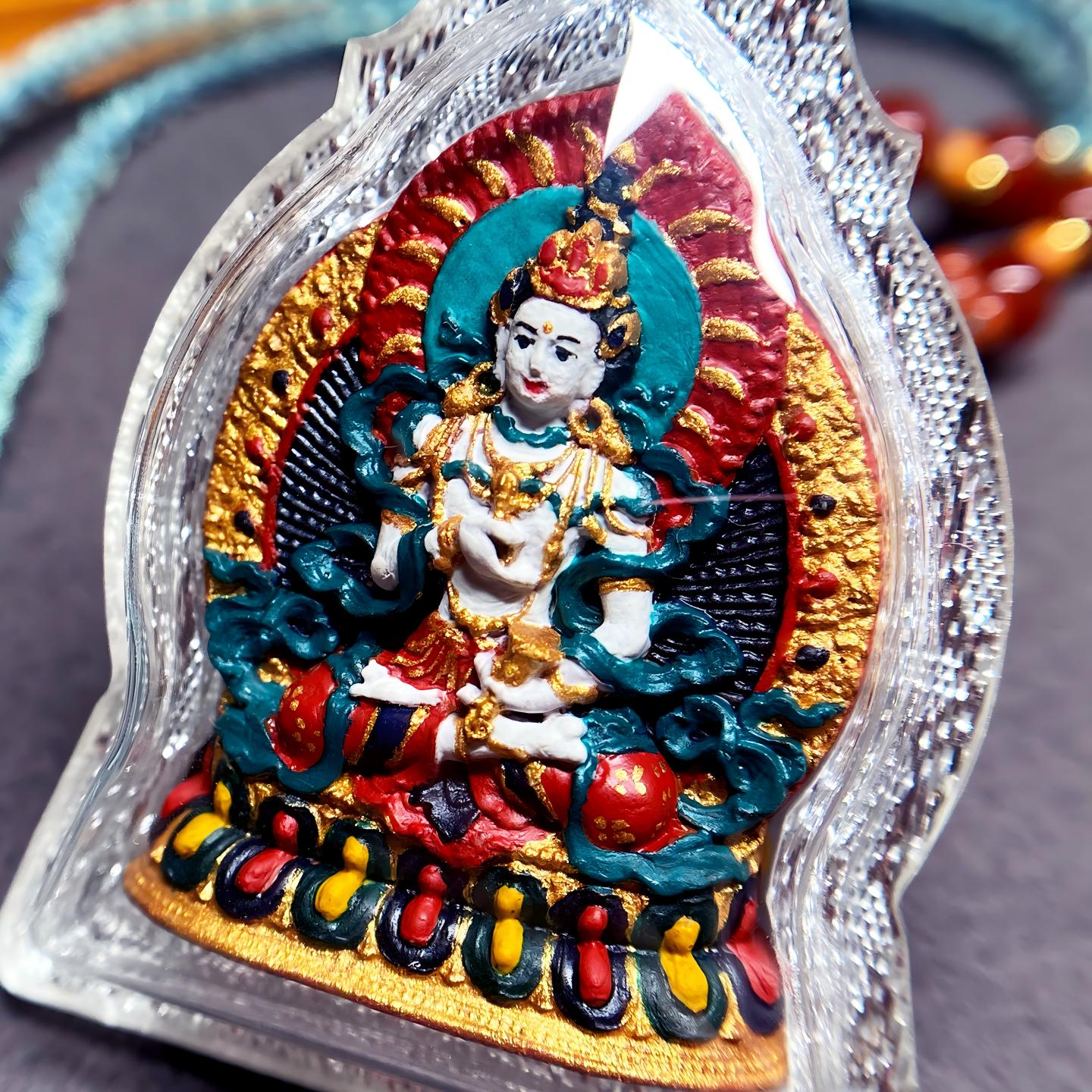 Tibetan Buddhist Jewelry Culture Tibetan Buddhist Vajrasattva multicolor Tsa Tsa amulet pendant, handcrafted mineral pigment Jewelry art necklace