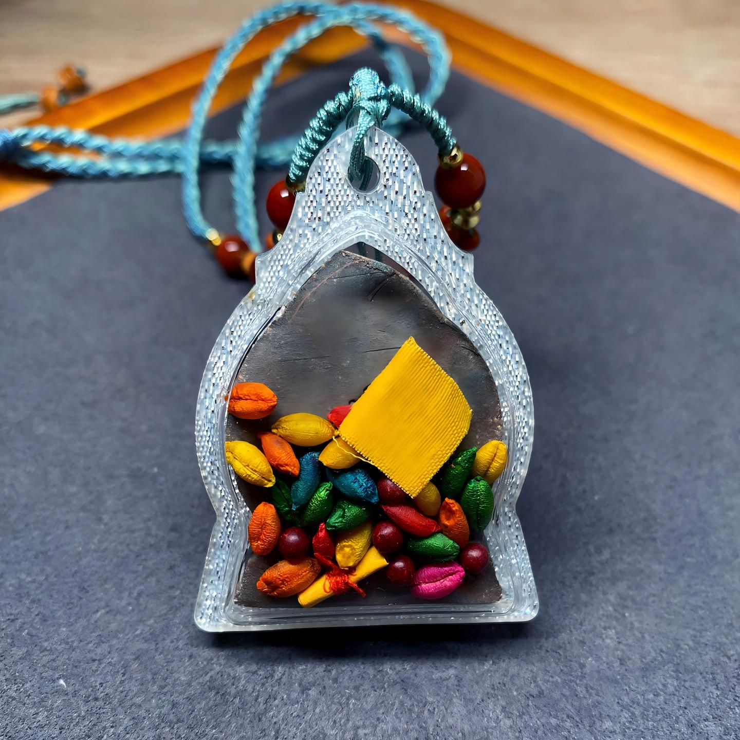 Tibetan Buddhist Jewelry Culture Tibetan Buddhist Vajrasattva multicolor Tsa Tsa amulet pendant, handcrafted jewelry art necklace for protection and prosperity