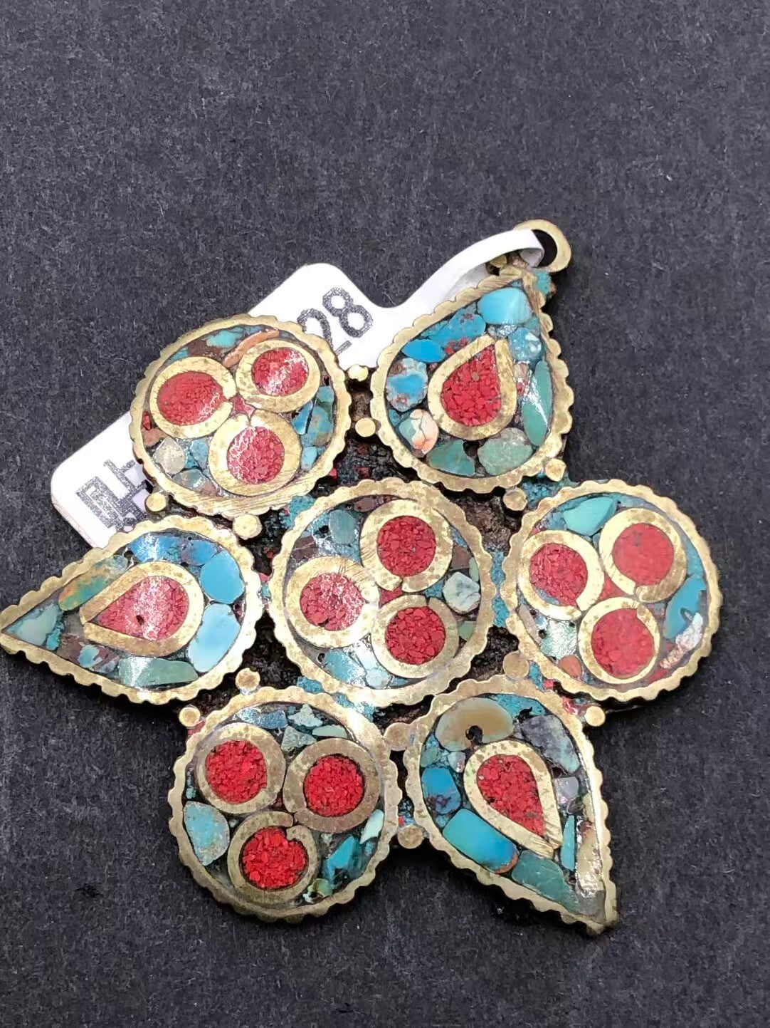 Vintage hand-painted patch pendant, symbolizing Tibetan Buddhist heritage. An elegant, spiritual accessory crafted with traditional Tibetan artistry and deep meaning.