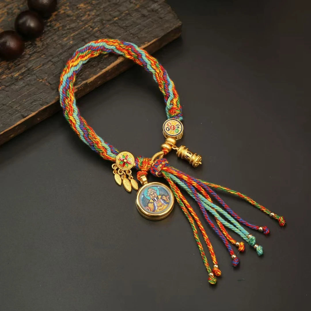 Tibetan Buddhist Wu Ye thangka mantra bracelet, ethnic handwoven rope jewelry for protection