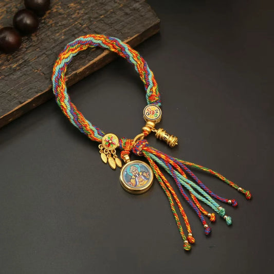 Tibetan Buddhist Wu Ye thangka mantra bracelet, ethnic handwoven rope jewelry for protection