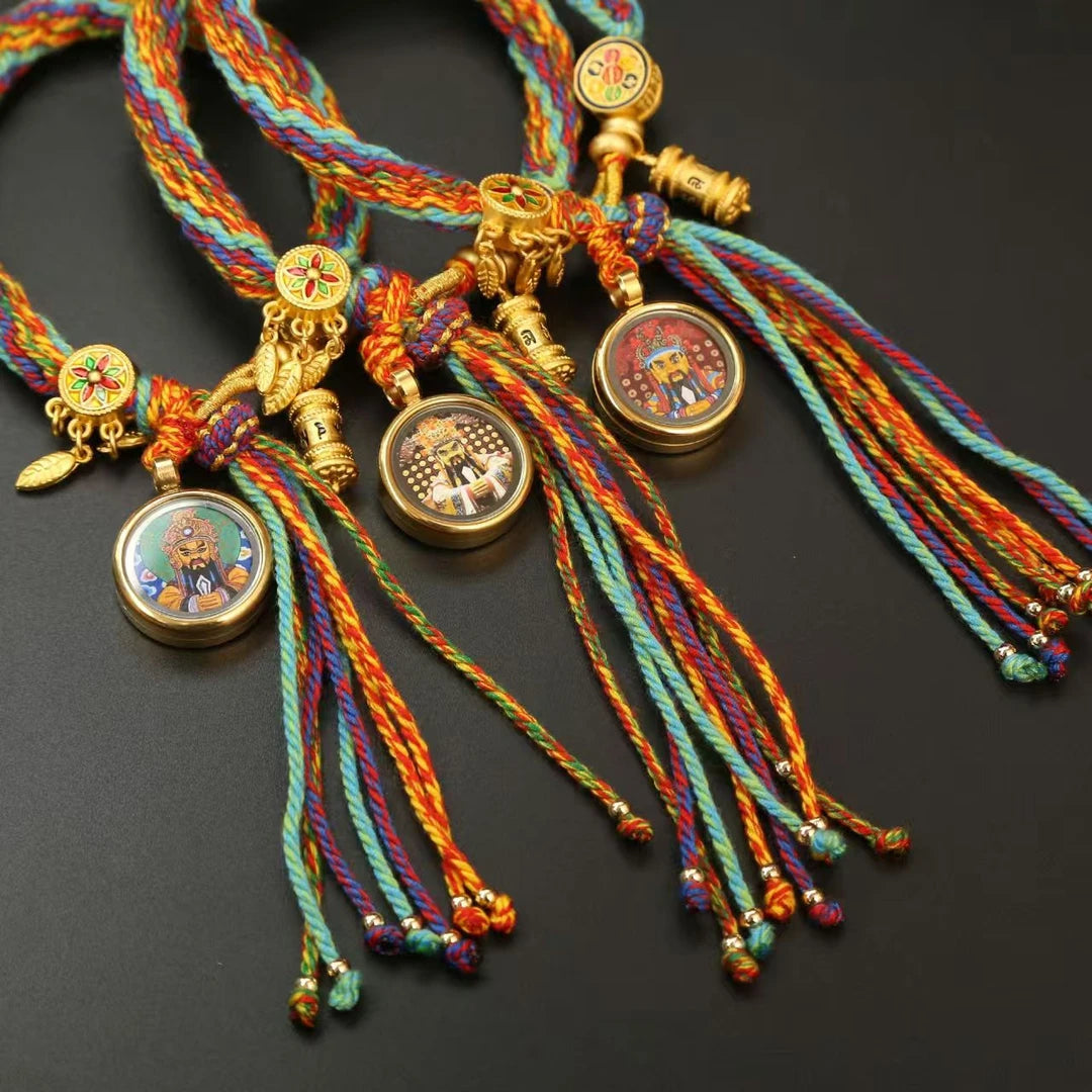 Spiritual Wu Ye thangka bracelet, handmade rope jewelry from Tibetan Buddhist tradition