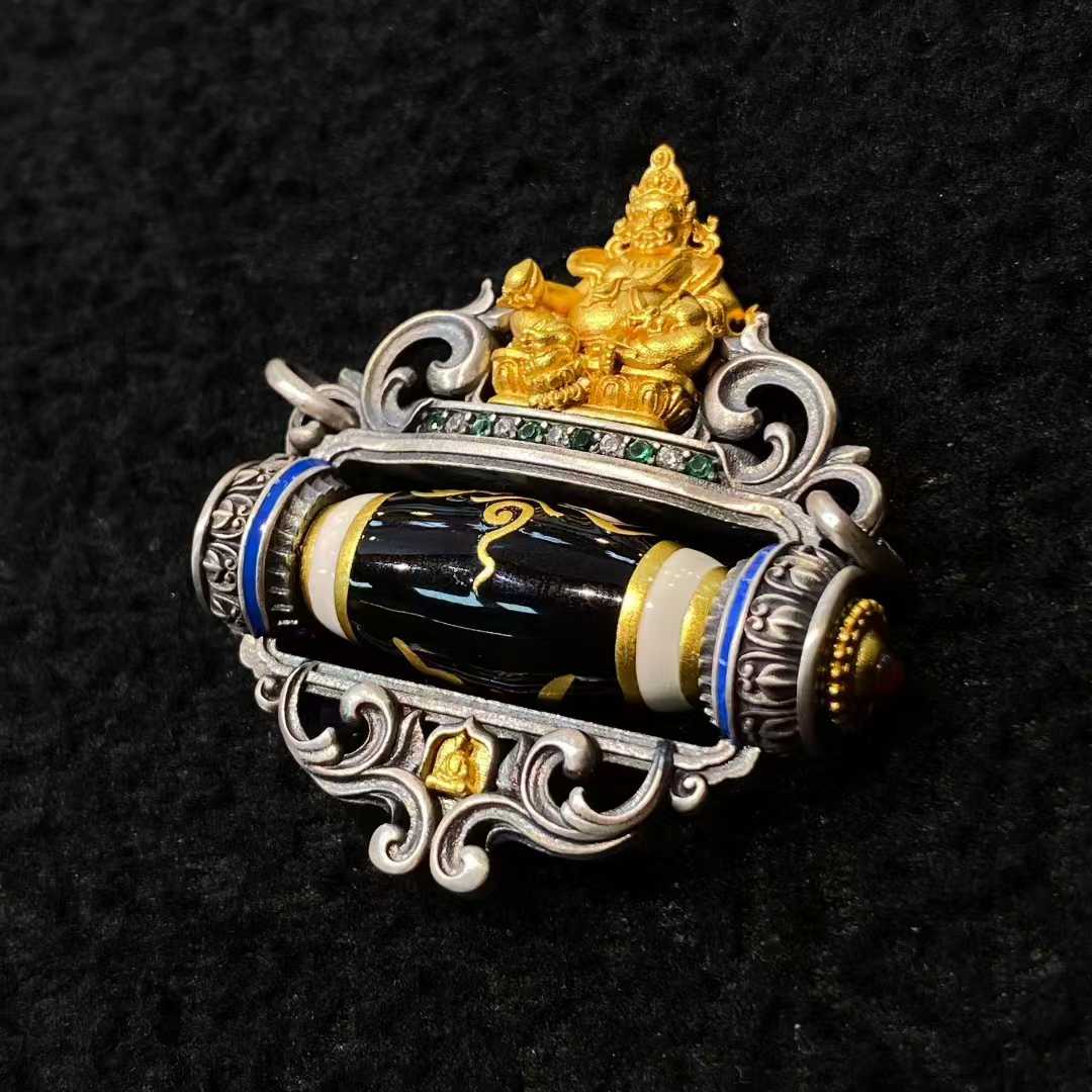 High-precision inlaid S925 Yellow Jambhala wealth pendant reflecting Tibetan Buddhist Jewelry Culture and traditional Jewelry art.
