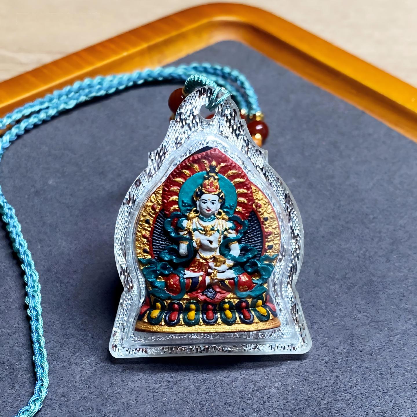 Tibetan Buddhist Jewelry Culture Zangshuo Vajrasattva handpainted Thangka pendant, handmade Tibetan Jewelry art necklace for spiritual protection