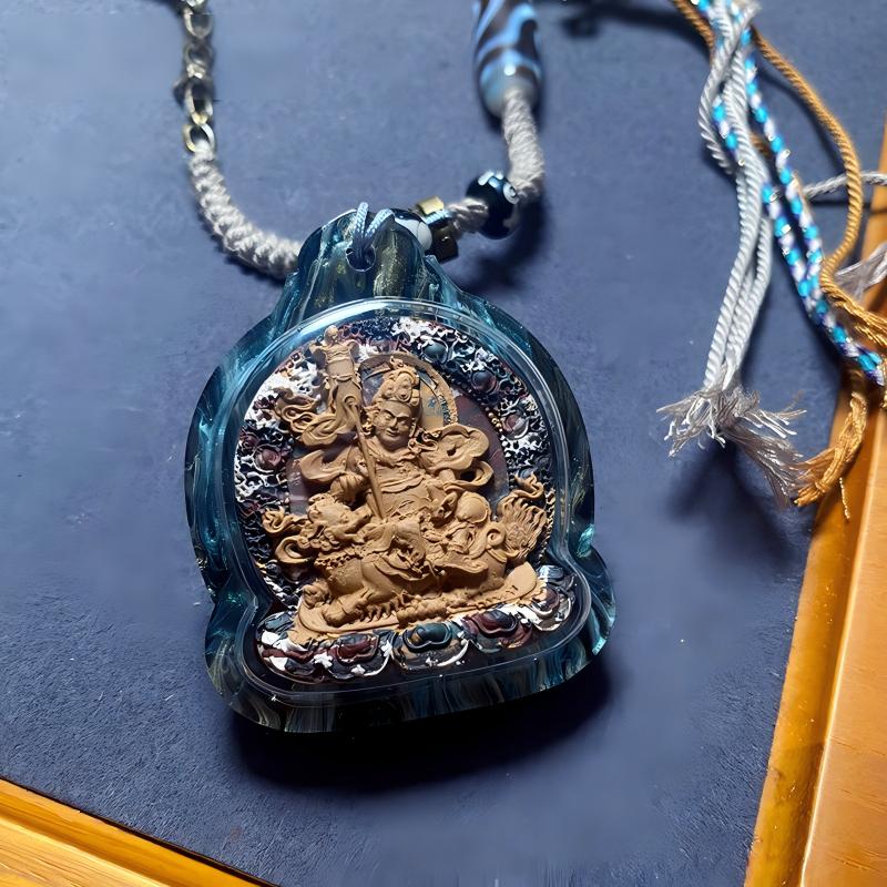 Tibetan Buddhist Jewelry Culture Tibetan Buddhist Jambhala Gawu amulet pendant with multicolor Tsa Tsa, handcrafted jewelry art for blessing and prosperity