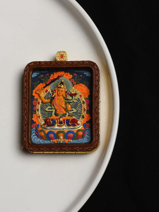Hand-painted Tibetan Buddhist Manjushri Thangka pendant wisdom Jewelry art