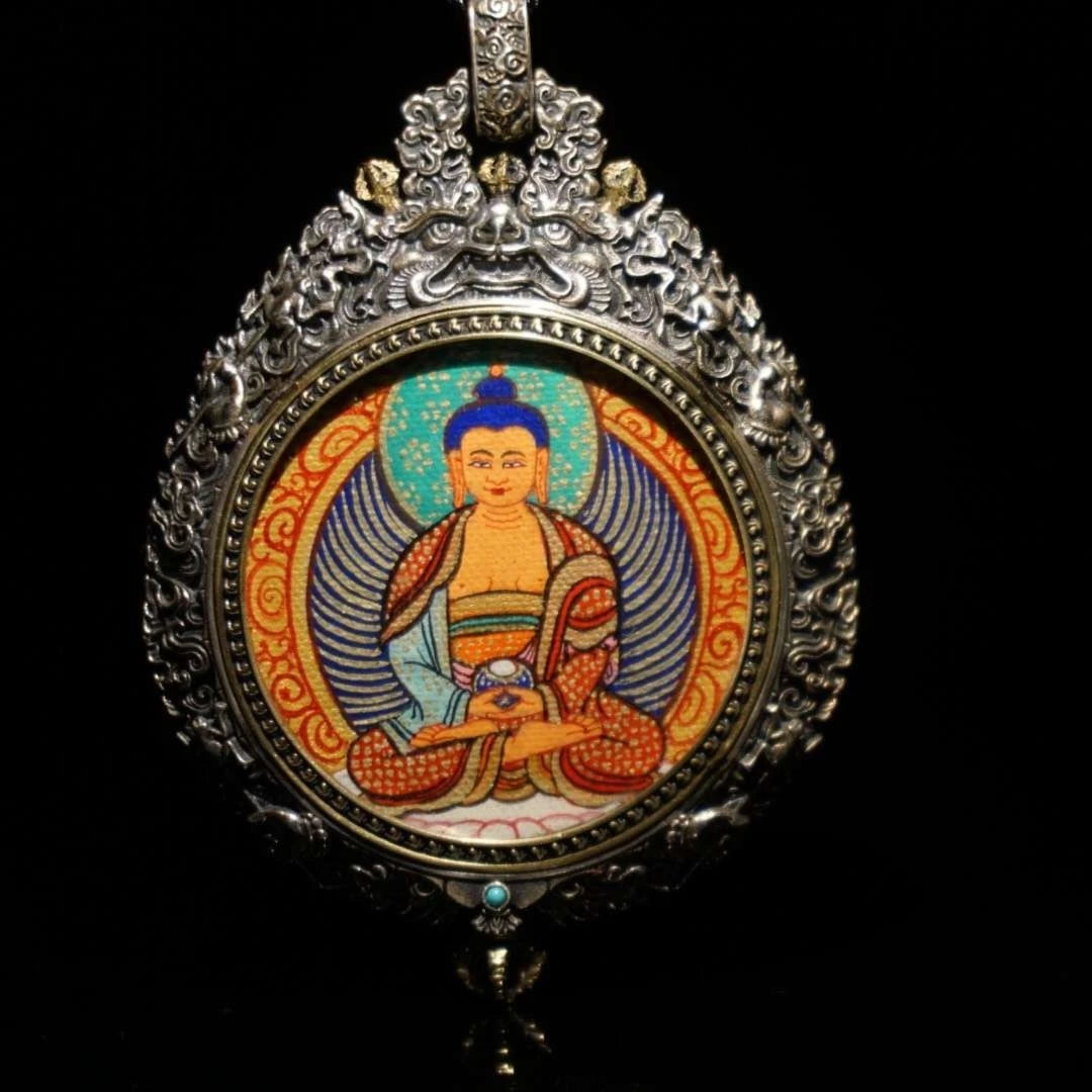 Tibetan Regong Thangka guardian protection necklace Jewelry art