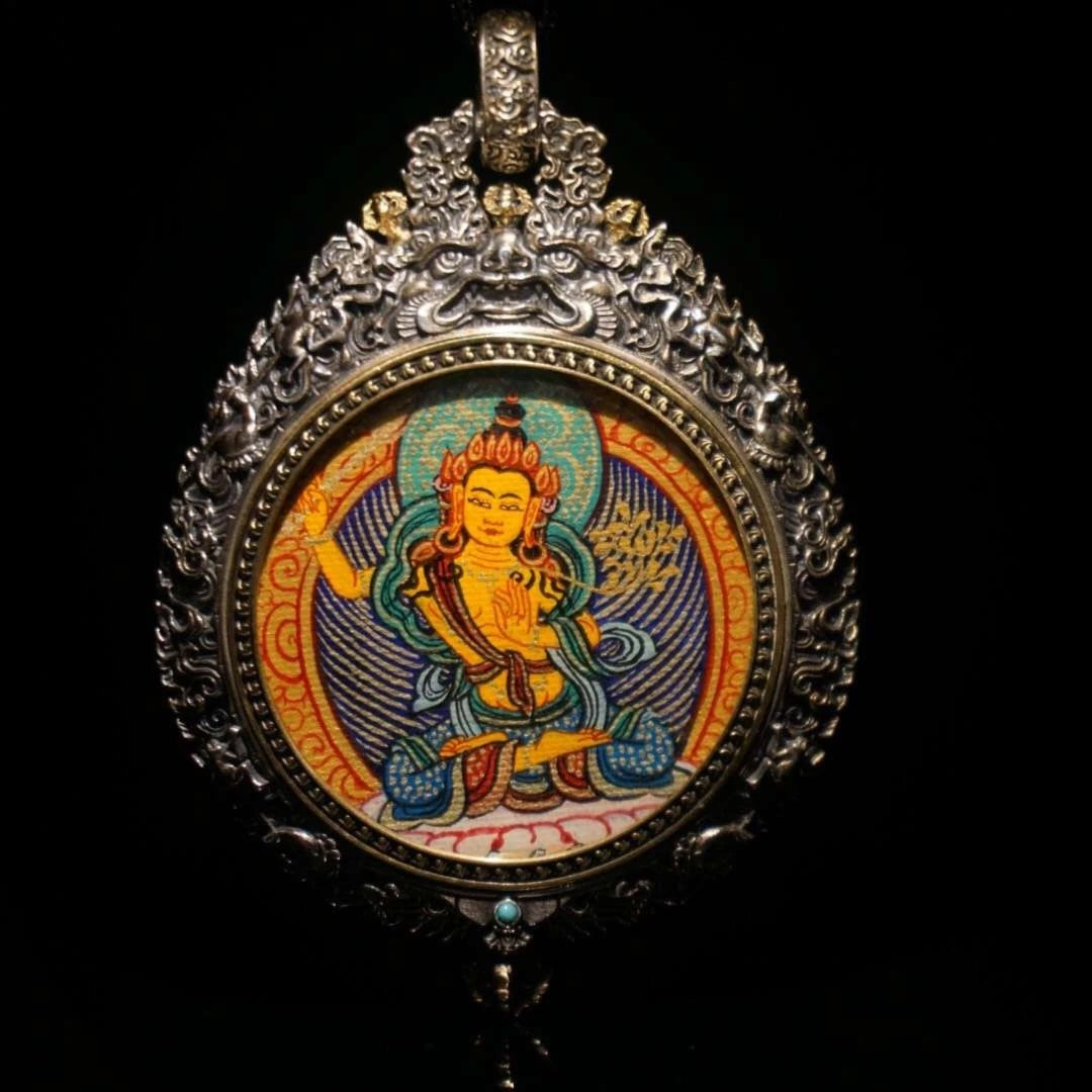 Regong guardian deity Thangka pendant spiritual protection jewelry