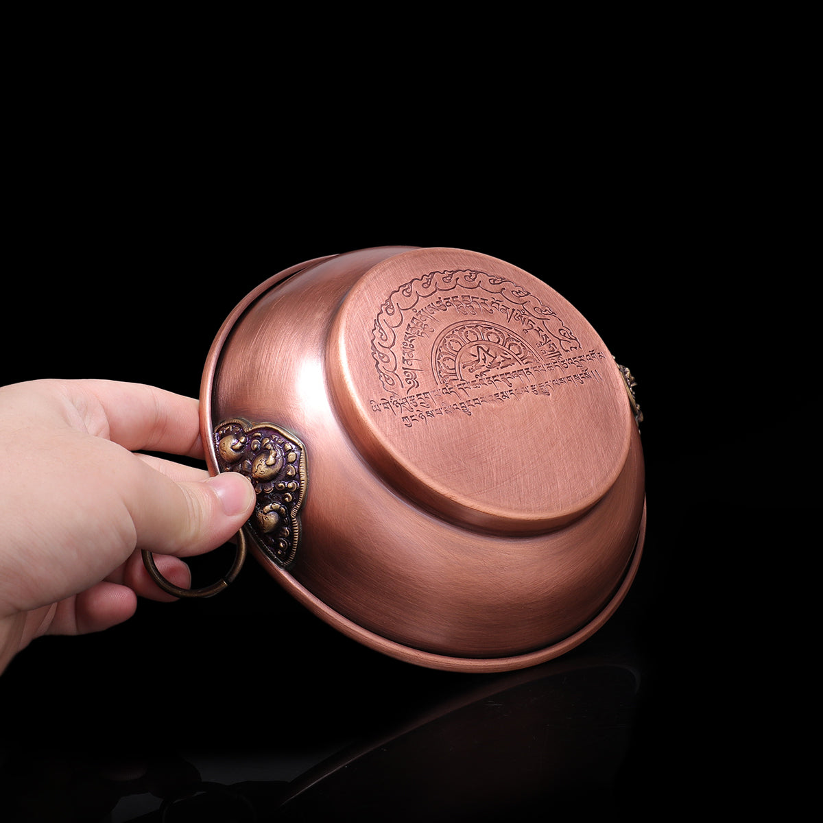 Traditional handcrafted purple copper smoke ritual tray used in Tibetan Buddhist ceremonies, reflecting Tibetan Buddhist ritual implements culture and ritual art