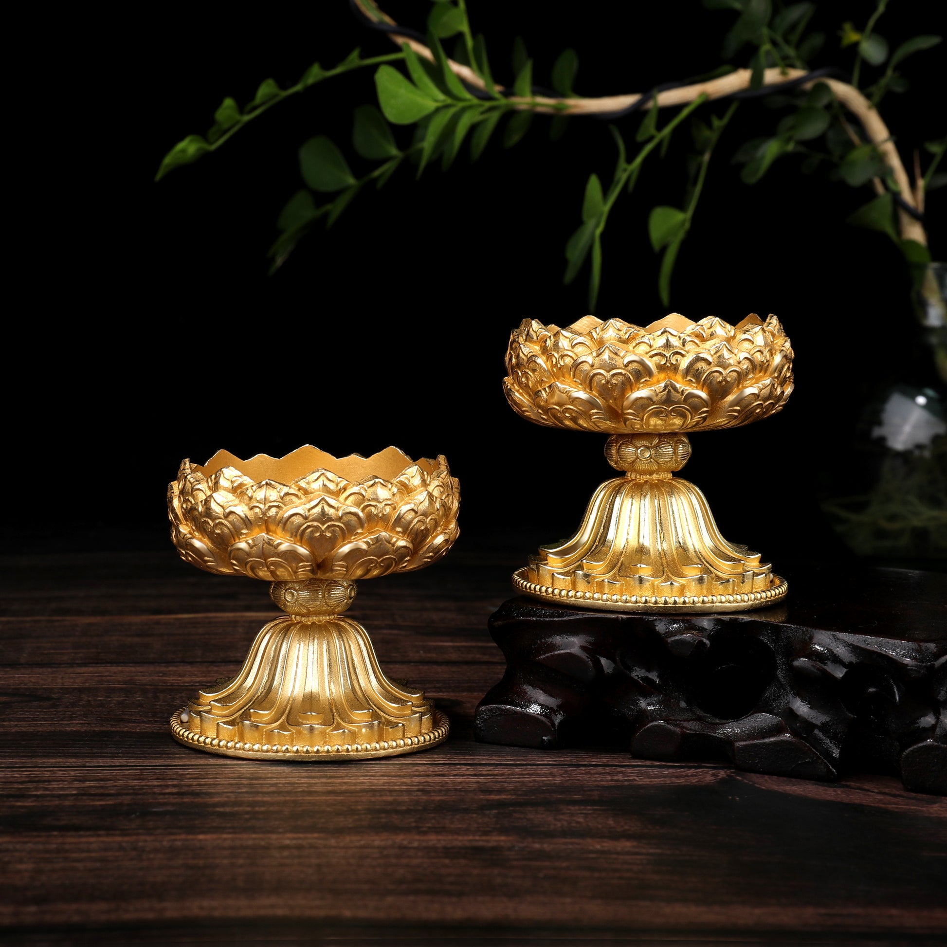 Handmade brass lotus candle holder for Tibetan Buddhist altar offerings, inspired by Tibetan Buddhist ritual implements culture and ritual art