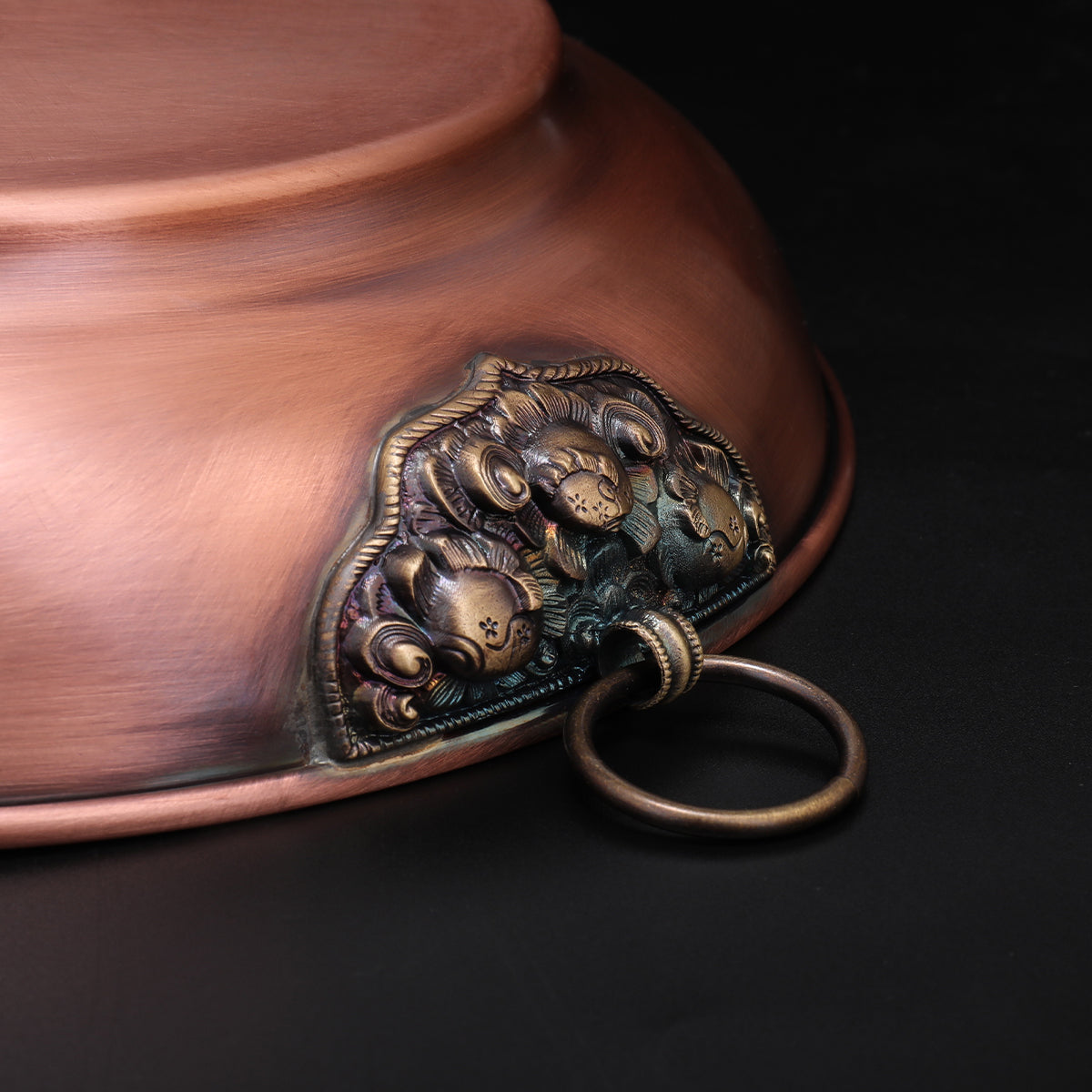 Pure handcrafted purple copper smoke ritual plate rooted in Tibetan Buddhist ritual implements culture and refined Buddhist ritual implements art