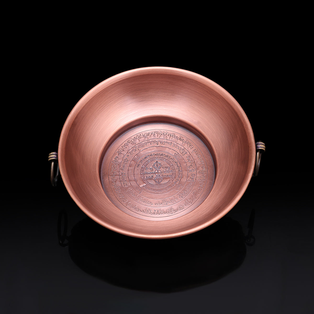 Handmade purple copper smoke puja offering tray for Buddhist rituals, based on Tibetan Buddhist ritual implements culture and sacred ritual art craftsmanship