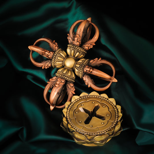 Tibetan Buddhist 18cm Handcrafted Cross Five-Pronged Vajra Brass Copper - Ritual Implements Art