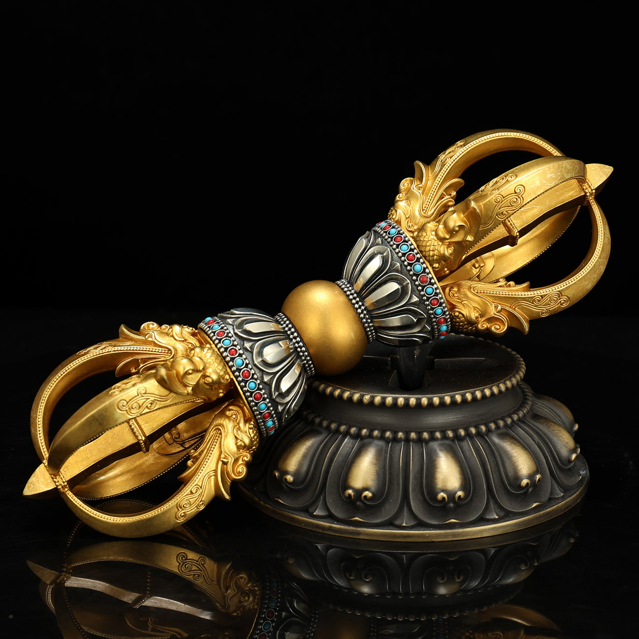 Tibetan Buddhist ritual implements culture Five-Prong Vajra Brass White Copper 20cm Handmade
