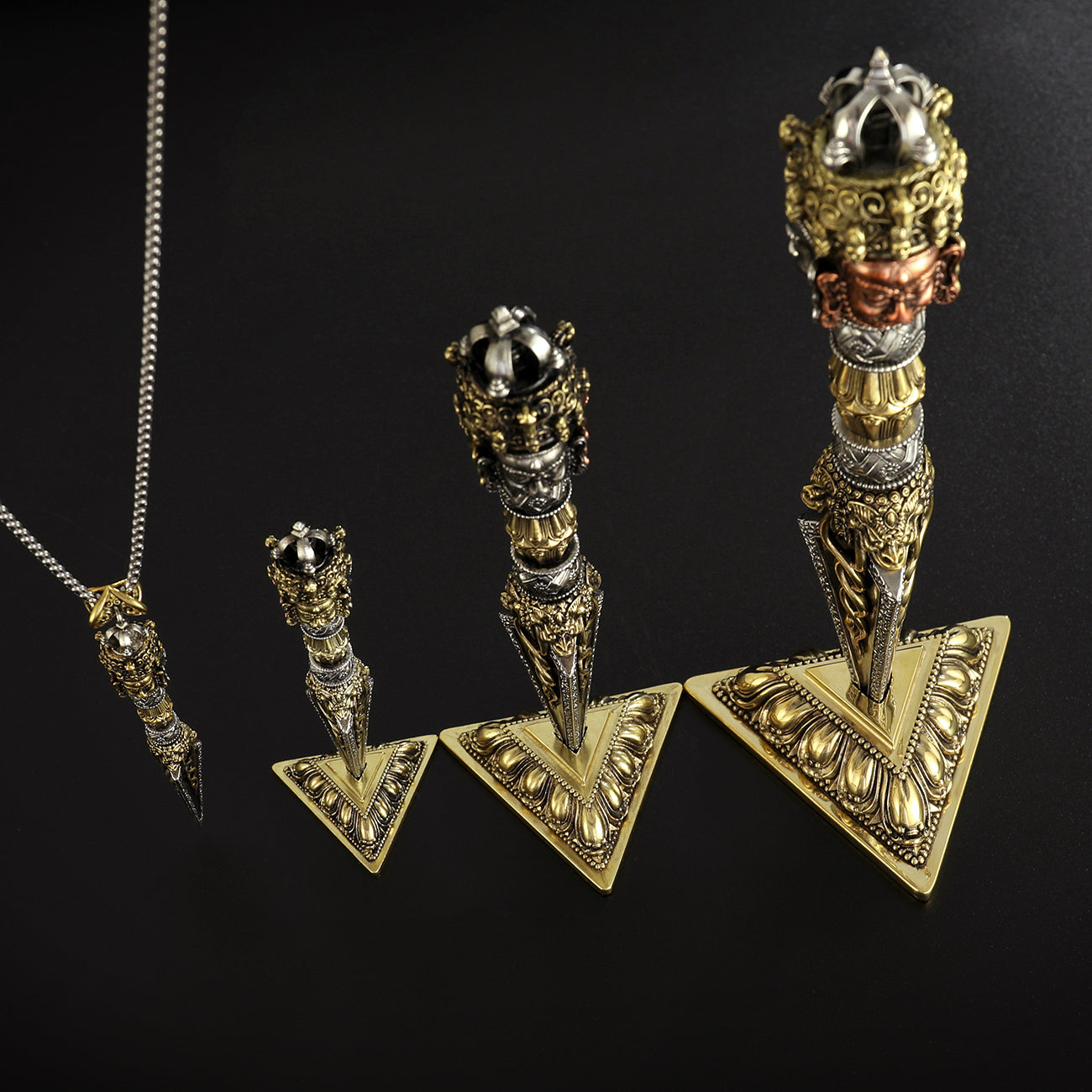 A meticulously handcrafted 21cm Purba Vajra Dagger, combining brass, copper, and white copper. This unique Tibetan Buddhist ritual implement embodies power and protection, ideal for spiritual practices and sacred rituals.