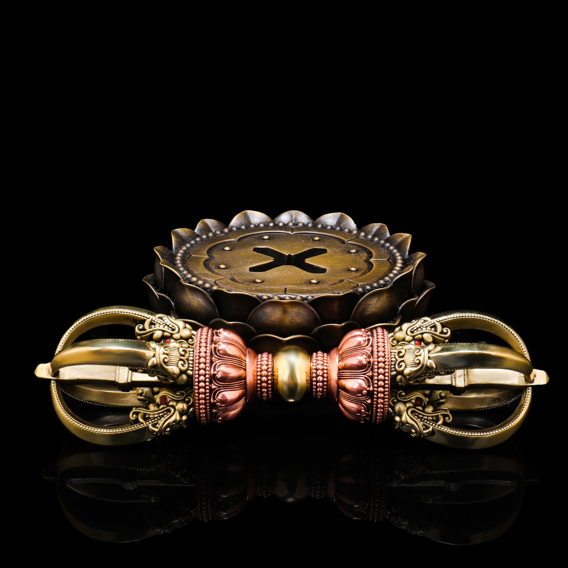 Tibetan Buddhist ritual implements culture Handcrafted Yongle Style Five-Prong Vajra Brass Copper
