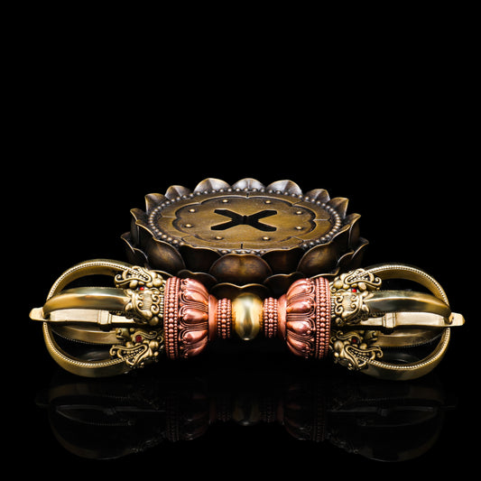 Tibetan Buddhist ritual implements culture Handcrafted Yongle Style Five-Prong Vajra Brass Copper
