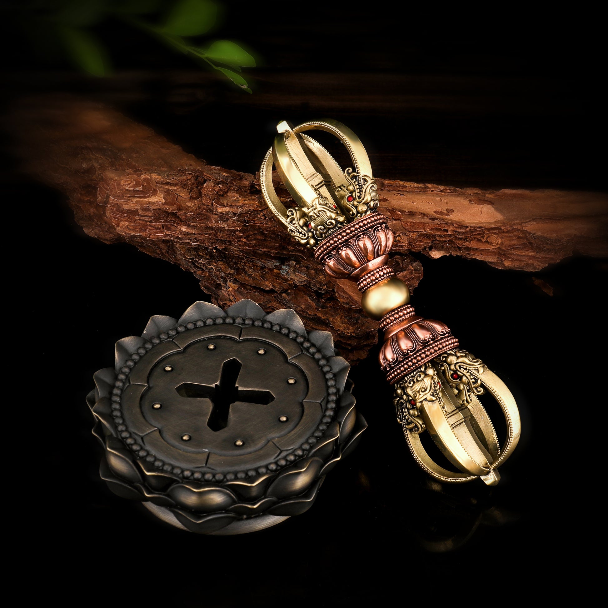 Tibetan Buddhist ritual implements culture Yongle Style Five-Prong Vajra Brass and Copper Art
