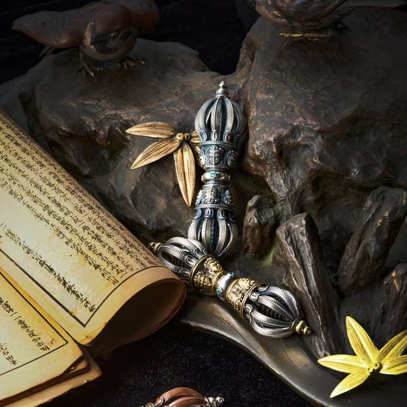 Brass Eight-Prong Vajra & Magic Axe Talisman Pendant, handcrafted with precision. A powerful symbol of protection and spiritual energy, ideal for Tibetan Buddhist rituals, meditation, and sacred spaces."