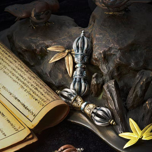 Brass Eight-Prong Vajra & Magic Axe Talisman Pendant, handcrafted with precision. A powerful symbol of protection and spiritual energy, ideal for Tibetan Buddhist rituals, meditation, and sacred spaces."