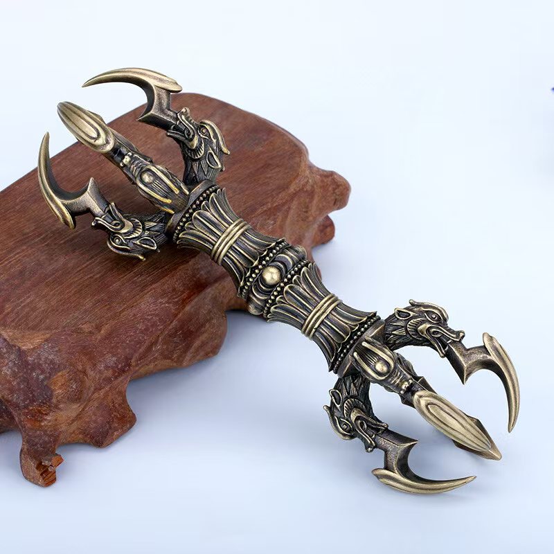 Hand-polished Brass Five-Prong Vajra handle, embodying the wisdom and spiritual power of Tibetan Buddhism. Perfect for enhancing your meditation or ritual practices