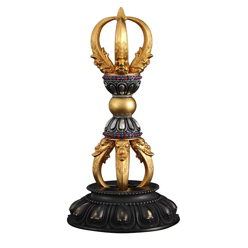 Handcrafted brass five-pronged Vajra from Tibetan Buddhist ritual implements culture, symbolizing protection, spiritual power, and transformation in Buddhist ritual art.