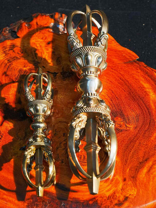 Handcrafted Brass Five-Pronged Vajra, embodying Tibetan Buddhist ritual implements culture. A sacred ritual tool symbolizing wisdom, protection, and strength, perfect for meditation and Tibetan altars.