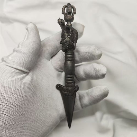 Handcrafted brass Jingpai Wrathful Vajra from Tibetan Buddhist ritual implements culture, a powerful Buddhist ritual implement symbolizing protection and spiritual strength.
