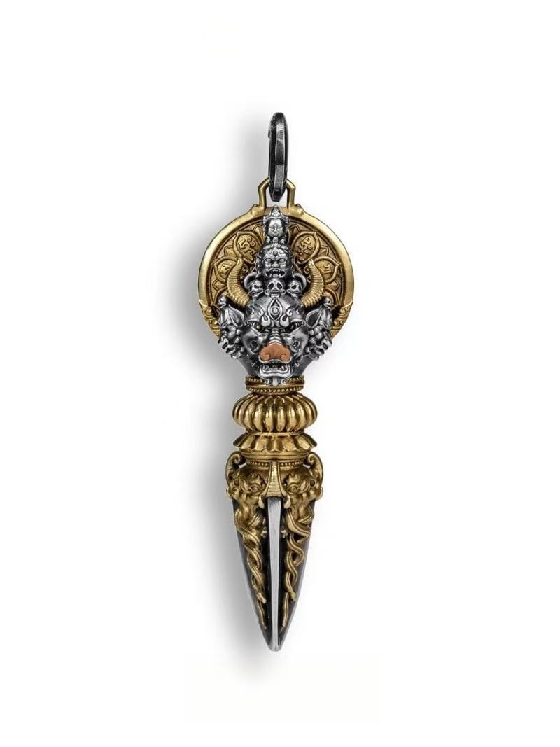 Handcrafted brass Mahakala Phurba, symbolizing spiritual protection and power. This Tibetan Buddhist ritual art piece is perfect for rituals, meditation, and enhancing your spiritual space.