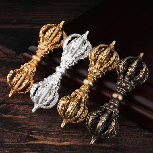 Tibetan Buddhist ritual implements culture Handcrafted Nine-Prong Vajra Brass Art
